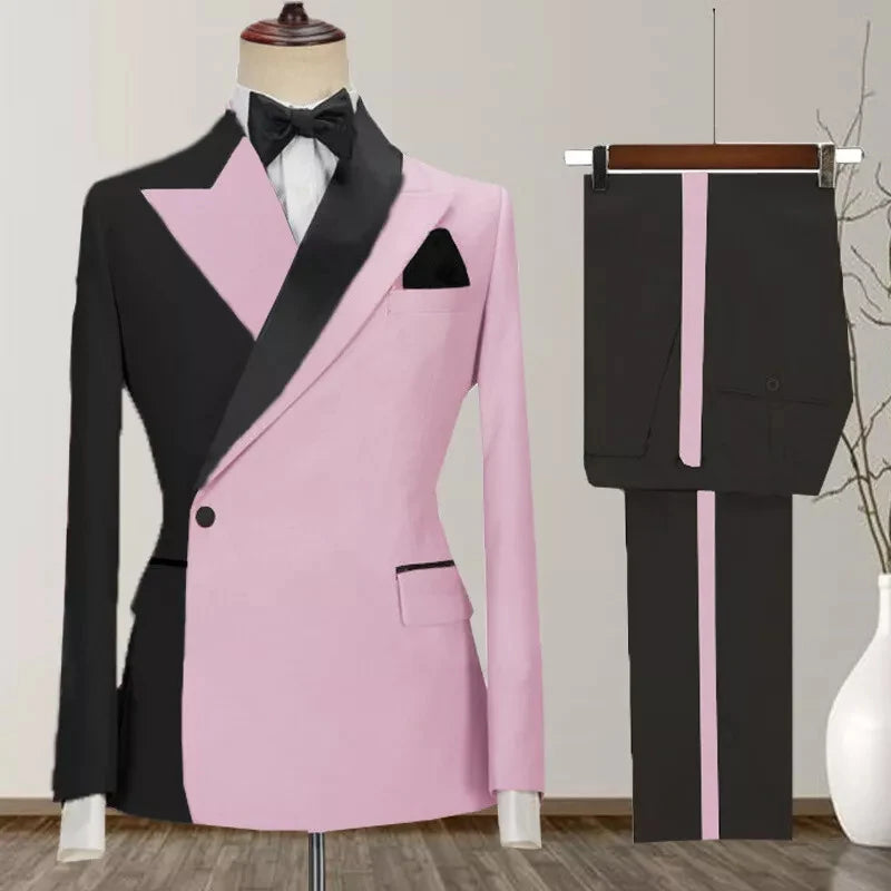 One Button Men's Suit Peak Lapel 2-Piece Blazer and Pants Set
