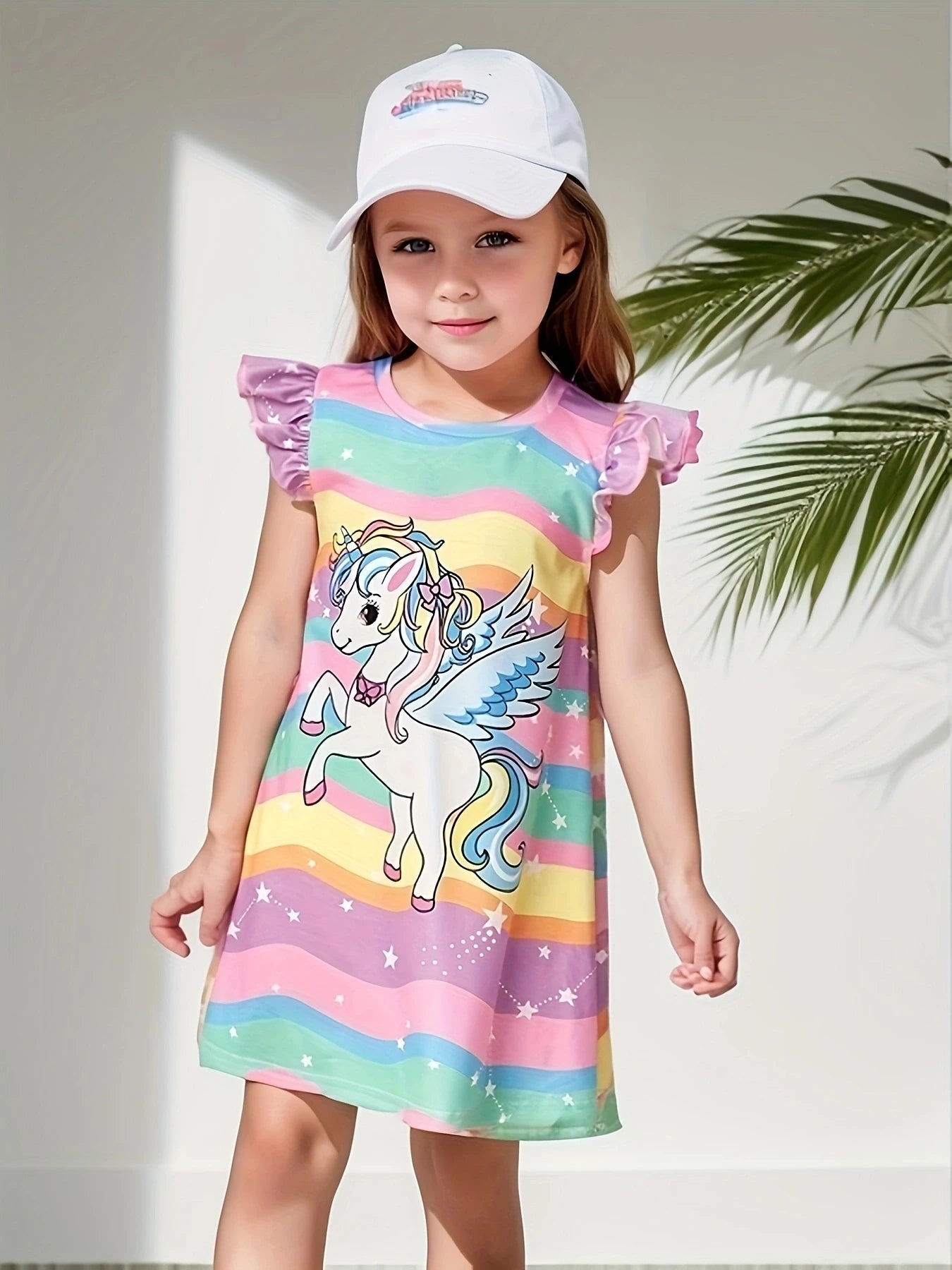 Girls Summer T-shirt Dress, Cute Small Flying Sleeve A-Line Dress, Fashionable Baby Clothing