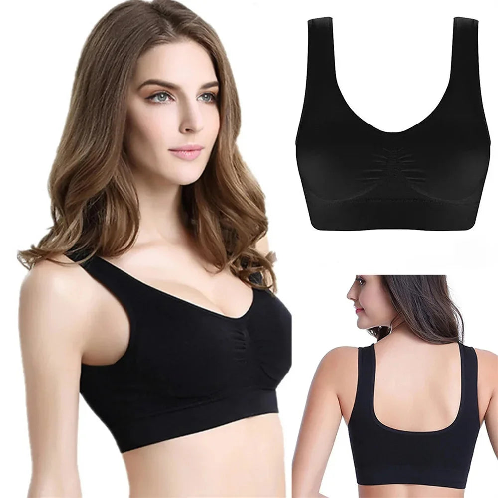 Women’s Seamless Crop Top Bra, Vertical Stripe Sports Bra, Breathable Yoga Underwear