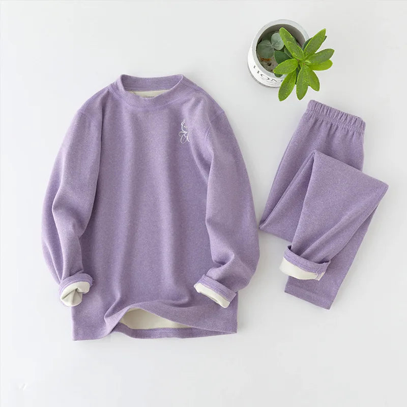 Children's Thermal Underwear Set, Fleece Cotton Long Johns for Boys & Girls