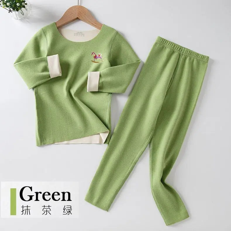 Children's Thermal Underwear Set, Fleece Cotton Long Johns for Boys & Girls