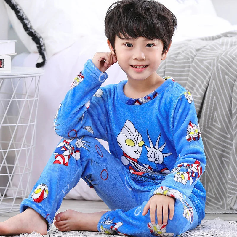 Winter Kids Pajama Set, Princess Coral Fleece Flannel Sleepwear