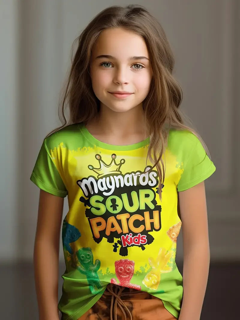Kids T-Shirt, Cartoon Cat Kawaii Short Sleeve Top, Girls Summer Clothes