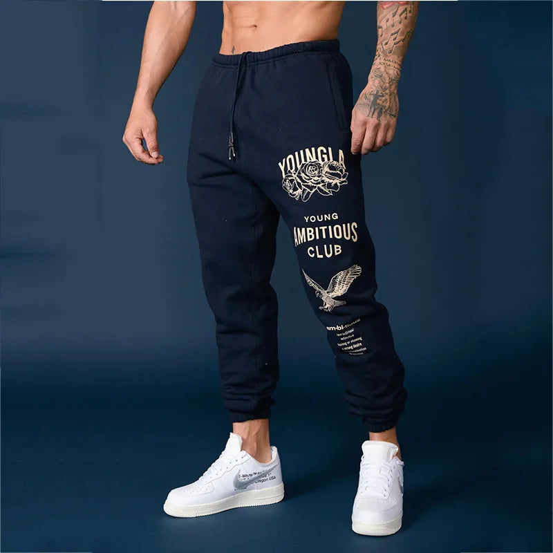Men's Eagle Print Sweatpants, American Style Athleisure Gym & Running Trousers
