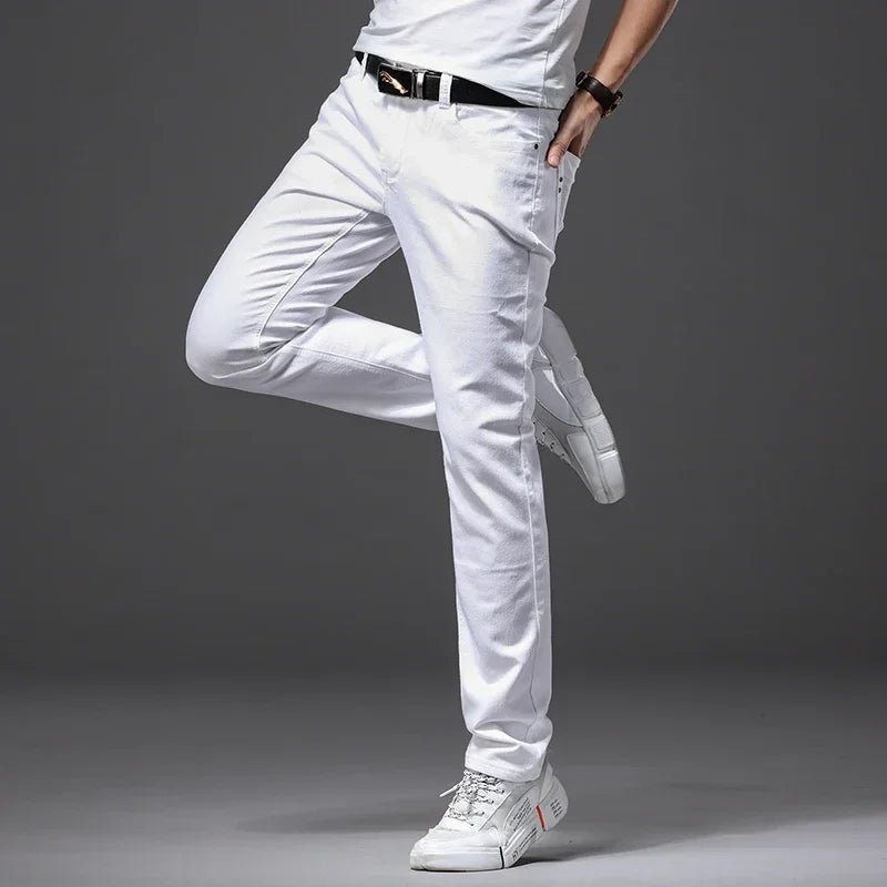 Slim Fit Elastic Jeans Stretch Casual Business Trousers for Men