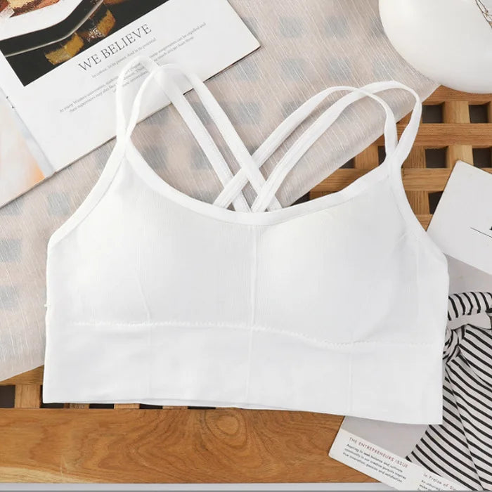 Women’s Cross Strap Tank Top, Breathable Sports Bra, Solid Color Yoga Bra