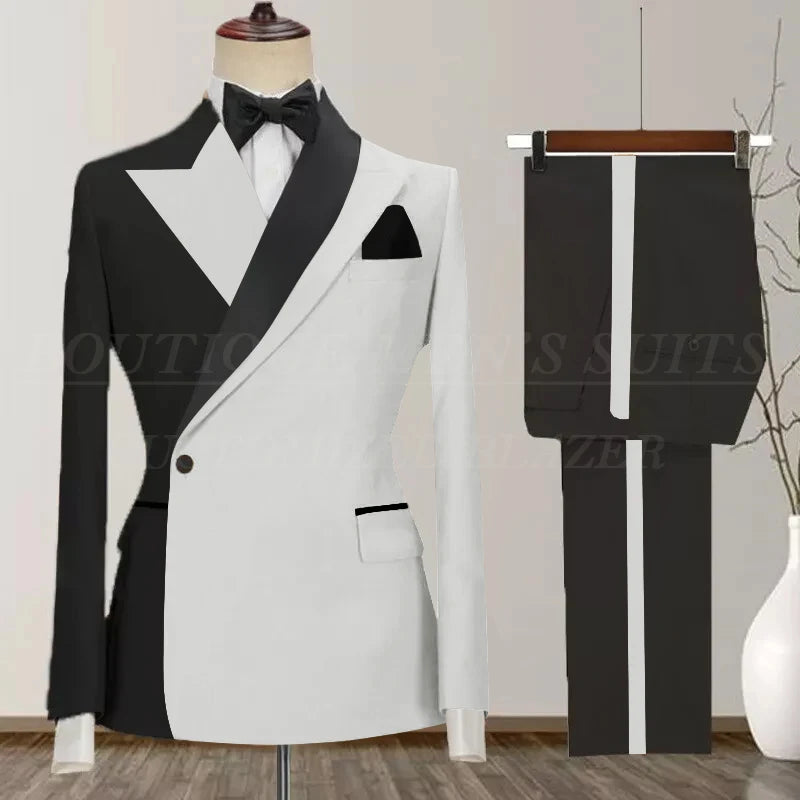 One Button Men's Suit Peak Lapel 2-Piece Blazer and Pants Set