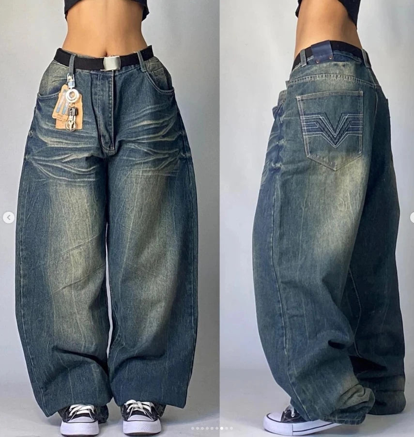 Y2K Loose Straight Jeans, Vintage Oversized Wide-Leg Unisex Pants