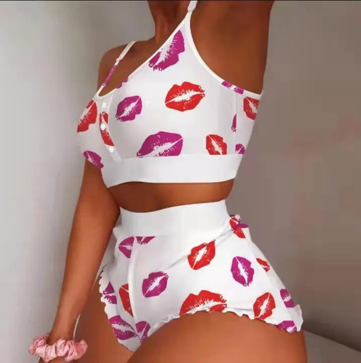 2-Piece Women’s Pajama Set, Print Camisole & Shorts, Sexy Lingerie Loungewear