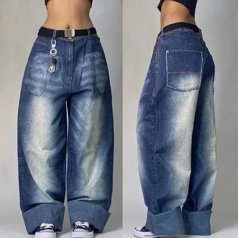 Y2K Loose Straight Jeans, Vintage Oversized Wide-Leg Unisex Pants