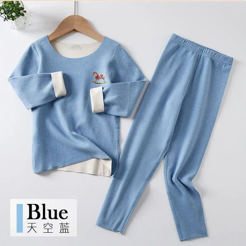 Children's Thermal Underwear Set, Fleece Cotton Long Johns for Boys & Girls