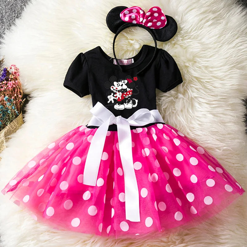 Mickey Minnie Mouse Kids Dress, Polka Dot Princess Party Costume for Girls (1-6Y)